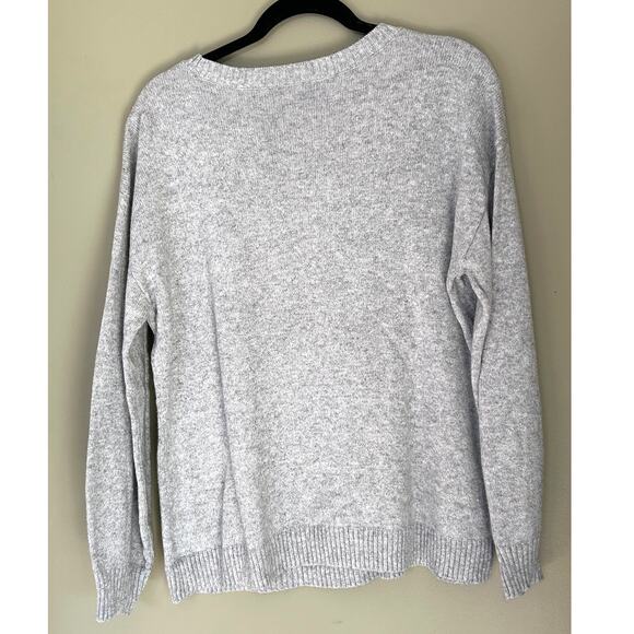 Talbots Holiday Holly Intarsia Crew Sweater Embroidered Gray Cotton Wool Large - Picture 7 of 8